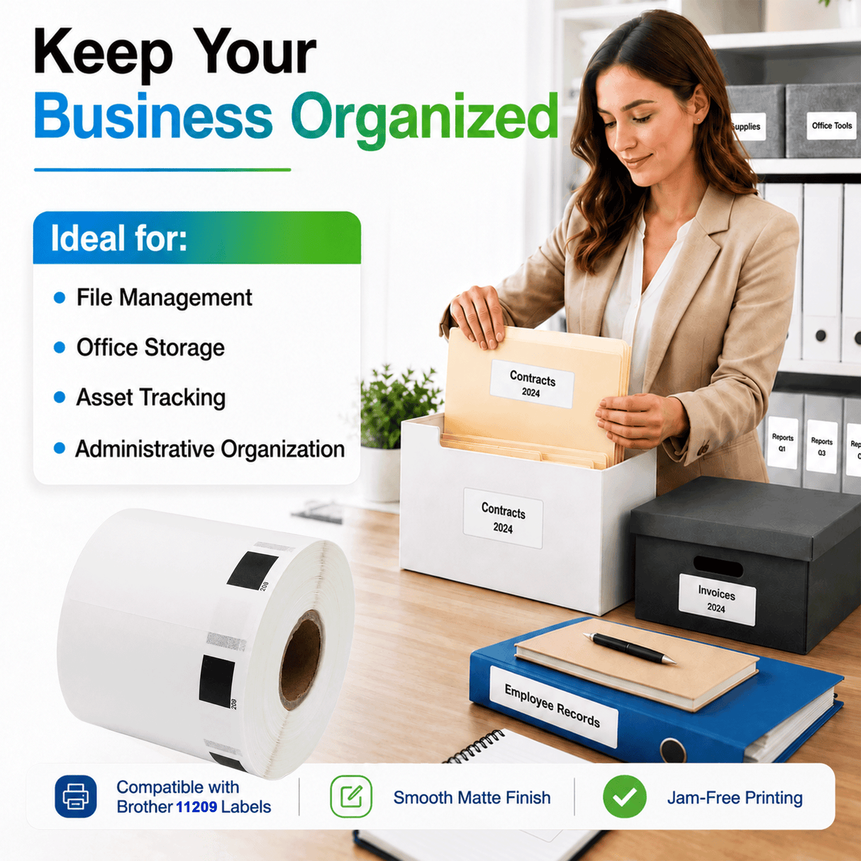 Premium Compatible Brother DK-11209 Large Address Labels ā 1.1" x 2.4" | Crisp Print | Strong Adhesive | Jam-Free | 800 Labels Per Roll