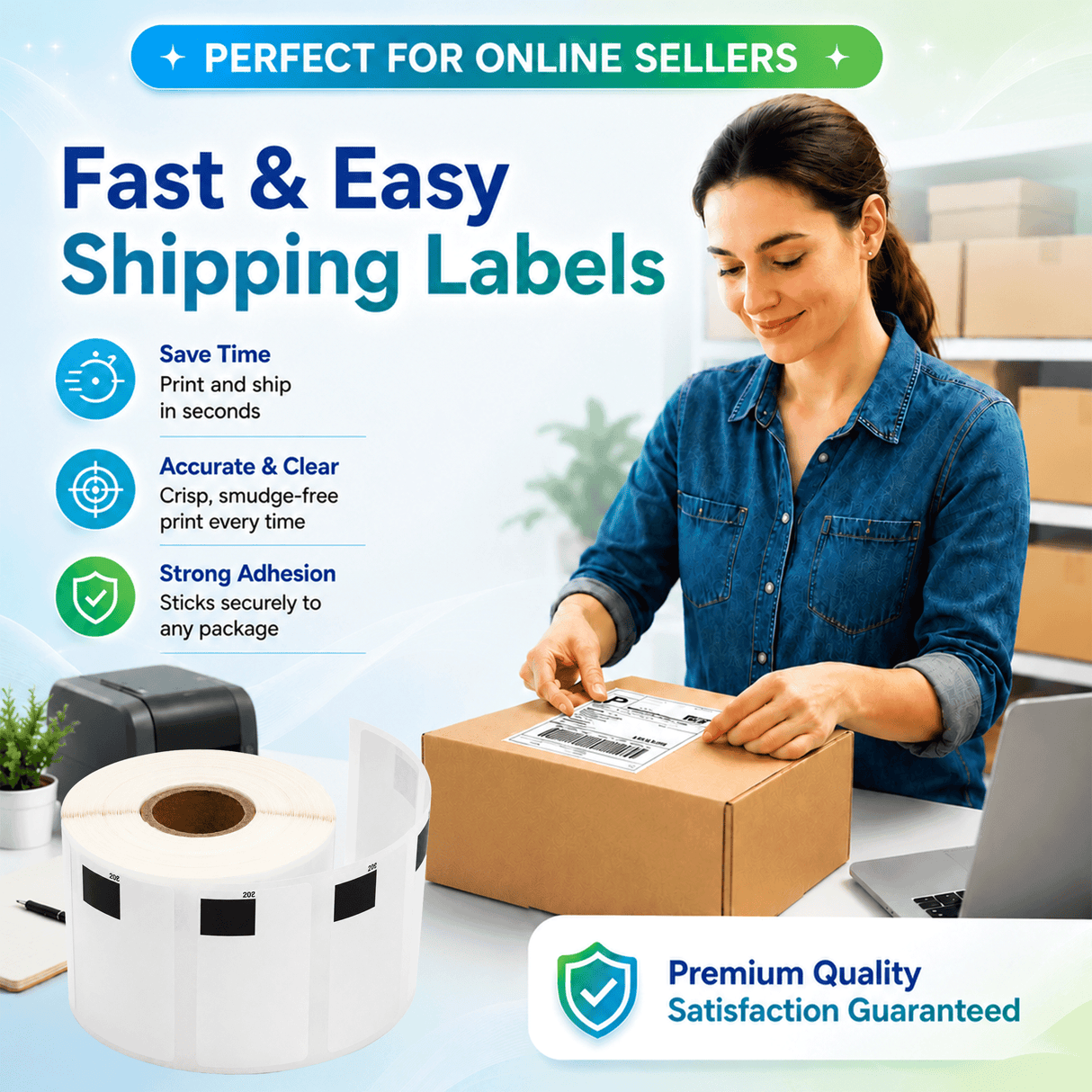 Premium Compatible Brother DK-11209 Large Address Labels ā 1.1" x 2.4" | Crisp Print | Strong Adhesive | Jam-Free | 800 Labels Per Roll