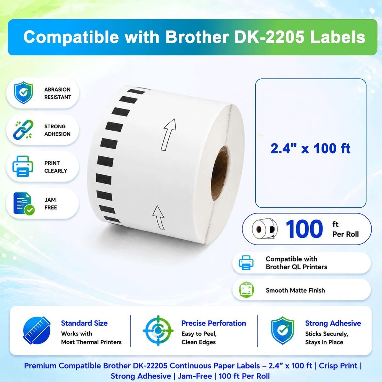 Premium Compatible Brother DK-22205 Continuous Paper Labels ā 2.4" x 100 ft | Crisp Print | Strong Adhesive | Jam-Free