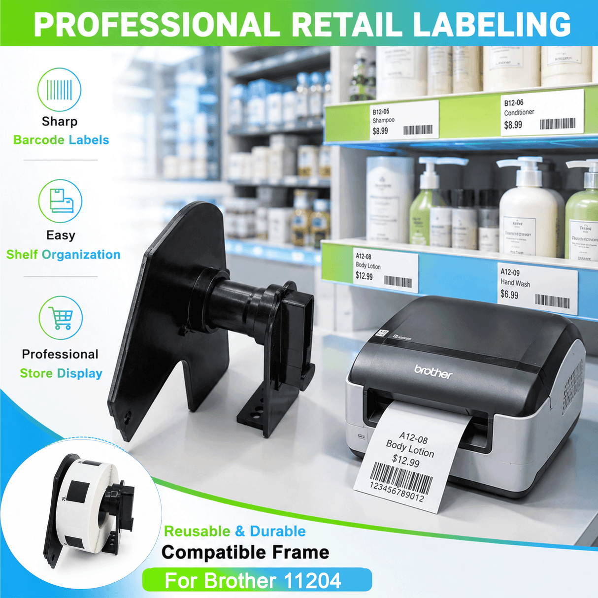 Plastic Frame for Compatible Brother DK 11204 Continuous Labels - Plastic Frame | Reusable | Jam-Free