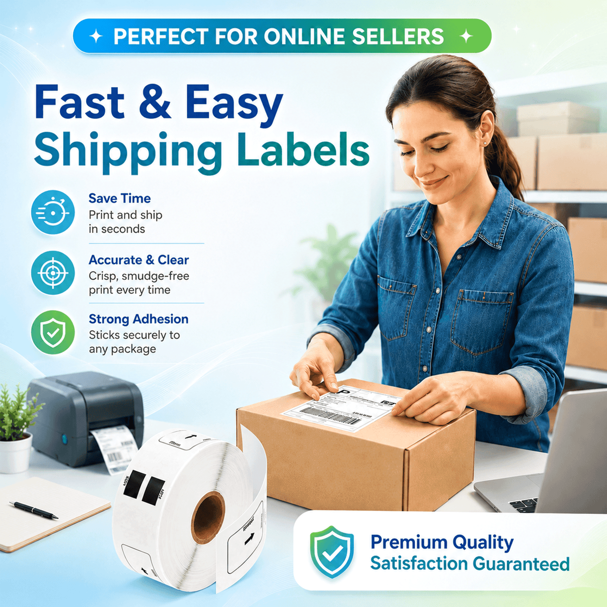 Premium Compatible Brother DK-11201 Multipurpose / Return Address Labels ā 1.1" x 3.5" | Crisp Print | Strong Adhesive | Jam-Free | 400 Labels Per Roll