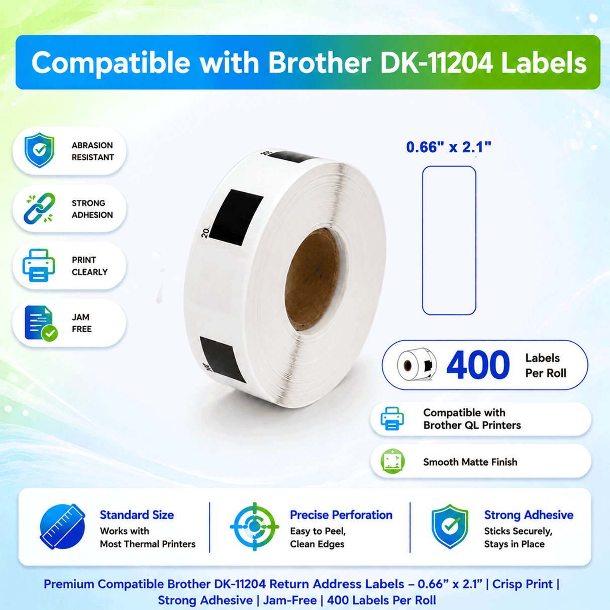 Premium Compatible Brother DK-11204 Return Address Labels – 0.66" x 2.1" | Crisp Print | Strong Adhesive | Jam-Free | 400 Labels Per Roll