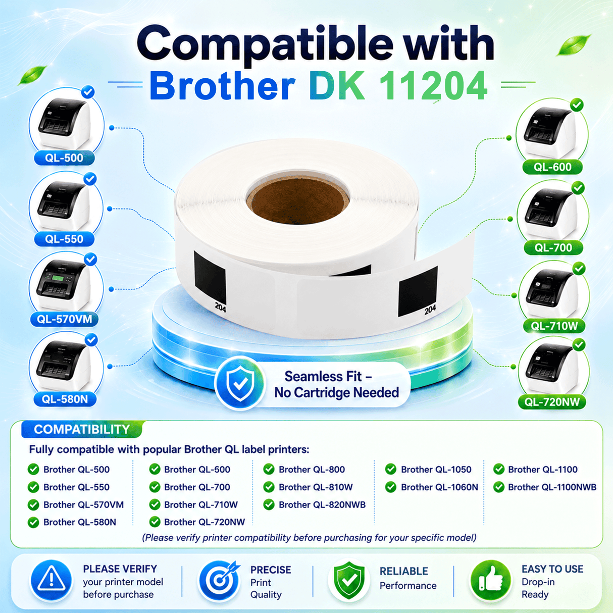 Premium Compatible Brother DK-11204 Return Address Labels – 0.66" x 2.1" | Crisp Print | Strong Adhesive | Jam-Free | 400 Labels Per Roll