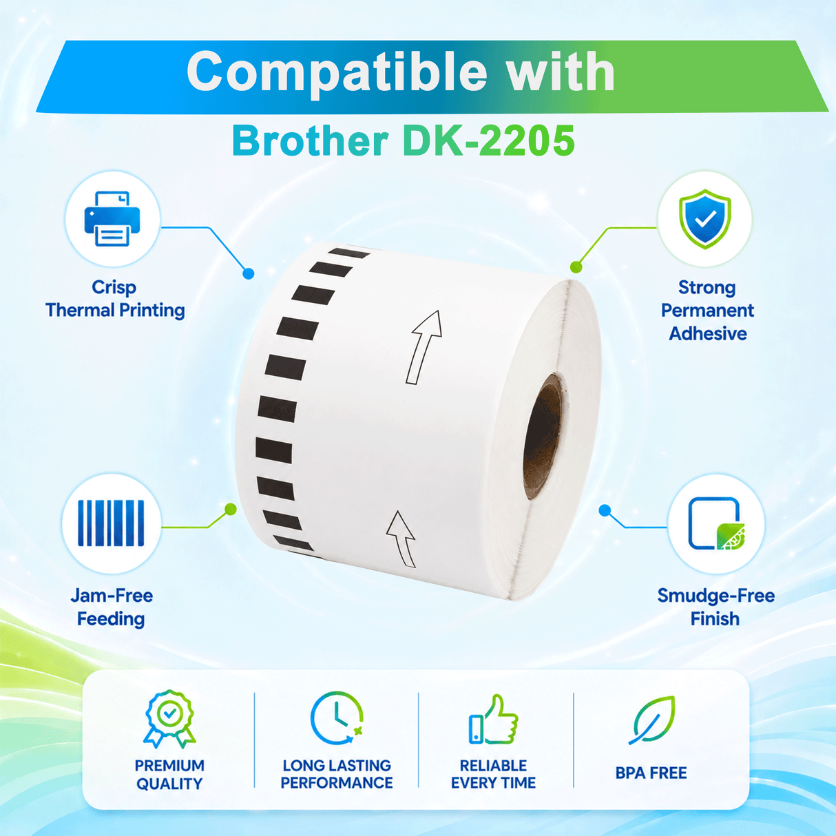 Premium Compatible Brother DK-22205 Continuous Paper Labels – 2.4" x 100 ft | Crisp Print | Strong Adhesive | Jam-Free