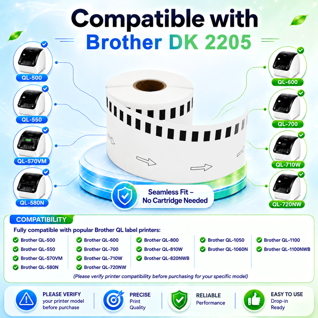 Premium Compatible Brother DK-22205 Continuous Paper Labels – 2.4" x 100 ft | Crisp Print | Strong Adhesive | Jam-Free