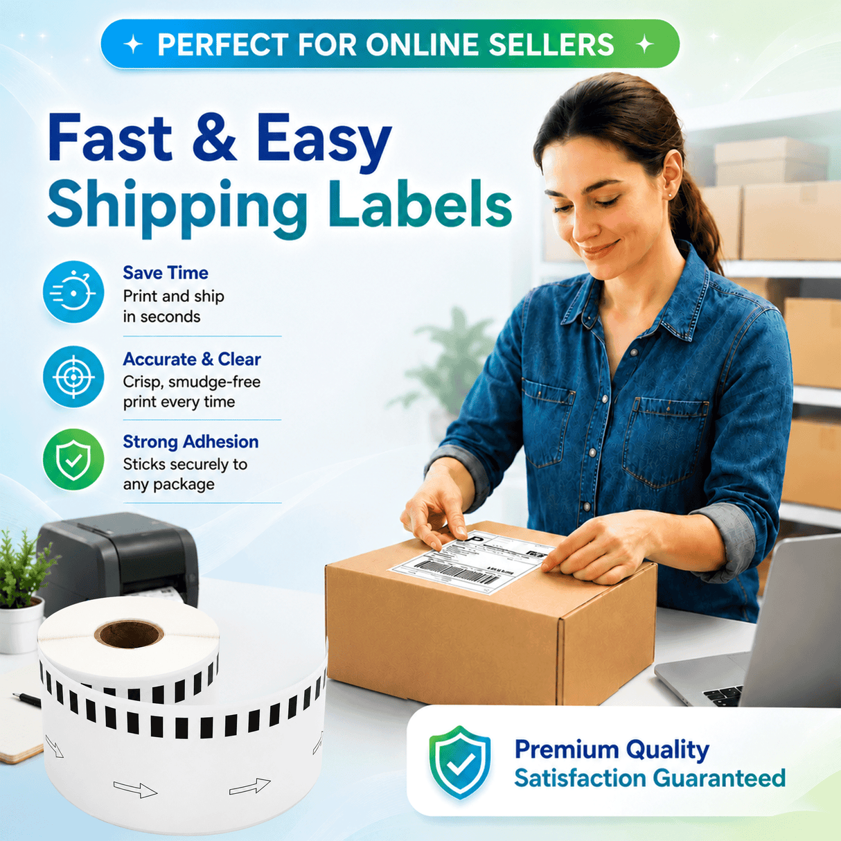 Premium Compatible Brother DK-22205 Continuous Paper Labels – 2.4" x 100 ft | Crisp Print | Strong Adhesive | Jam-Free