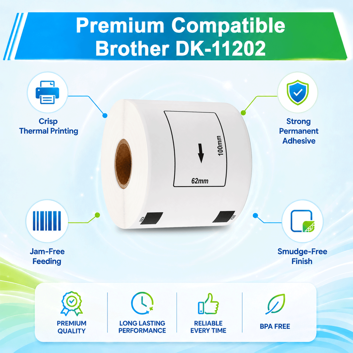 Premium Compatible Brother DK-11202 Shipping / Multipurpose Labels – 2.4" x 4" | Crisp Print | Strong Adhesive | Jam-Free | 300 Labels Per Roll