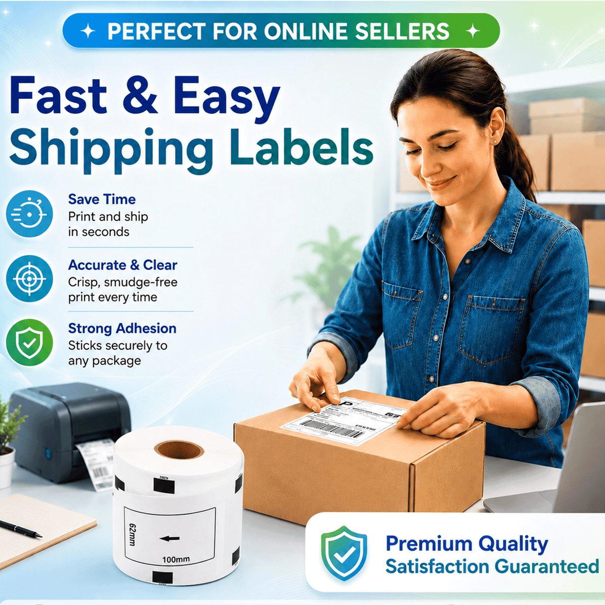 Premium Compatible Brother DK-11202 Shipping / Multipurpose Labels – 2.4" x 4" | Crisp Print | Strong Adhesive | Jam-Free | 300 Labels Per Roll
