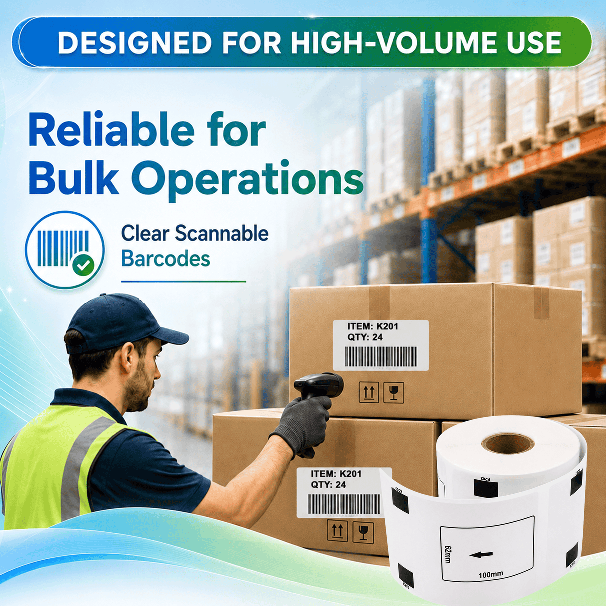 Premium Compatible Brother DK-11202 Shipping / Multipurpose Labels – 2.4" x 4" | Crisp Print | Strong Adhesive | Jam-Free | 300 Labels Per Roll