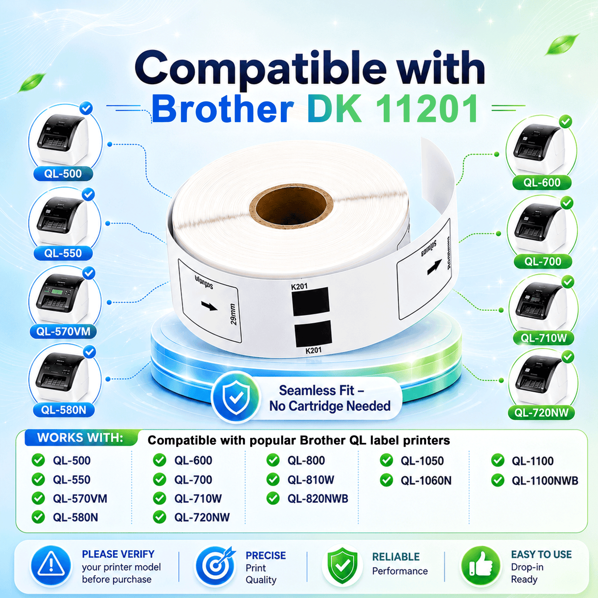 Premium Compatible Brother DK-11201 Multipurpose / Return Address Labels – 1.1" x 3.5" | Crisp Print | Strong Adhesive | Jam-Free | 400 Labels Per Roll